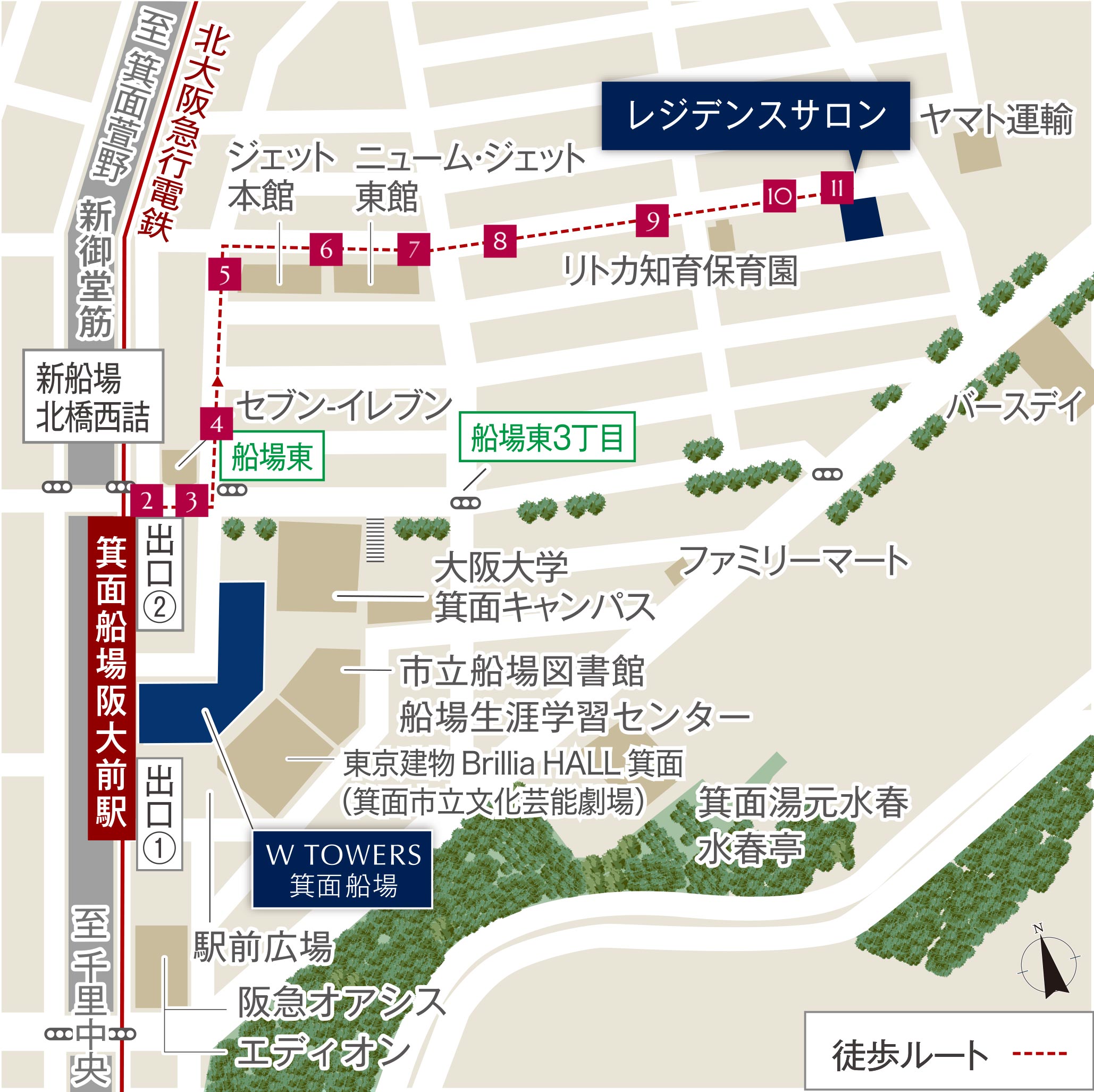 レジデンスサロン案内図 徒歩ルート詳細