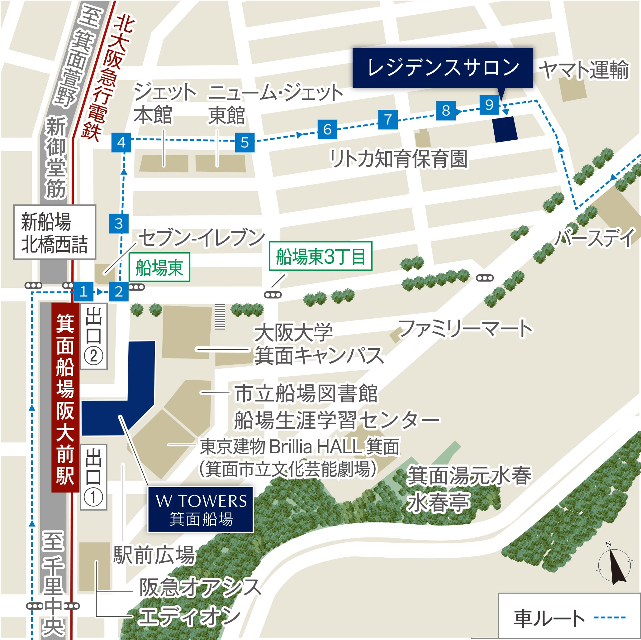 レジデンスサロン案内図 車ルート詳細